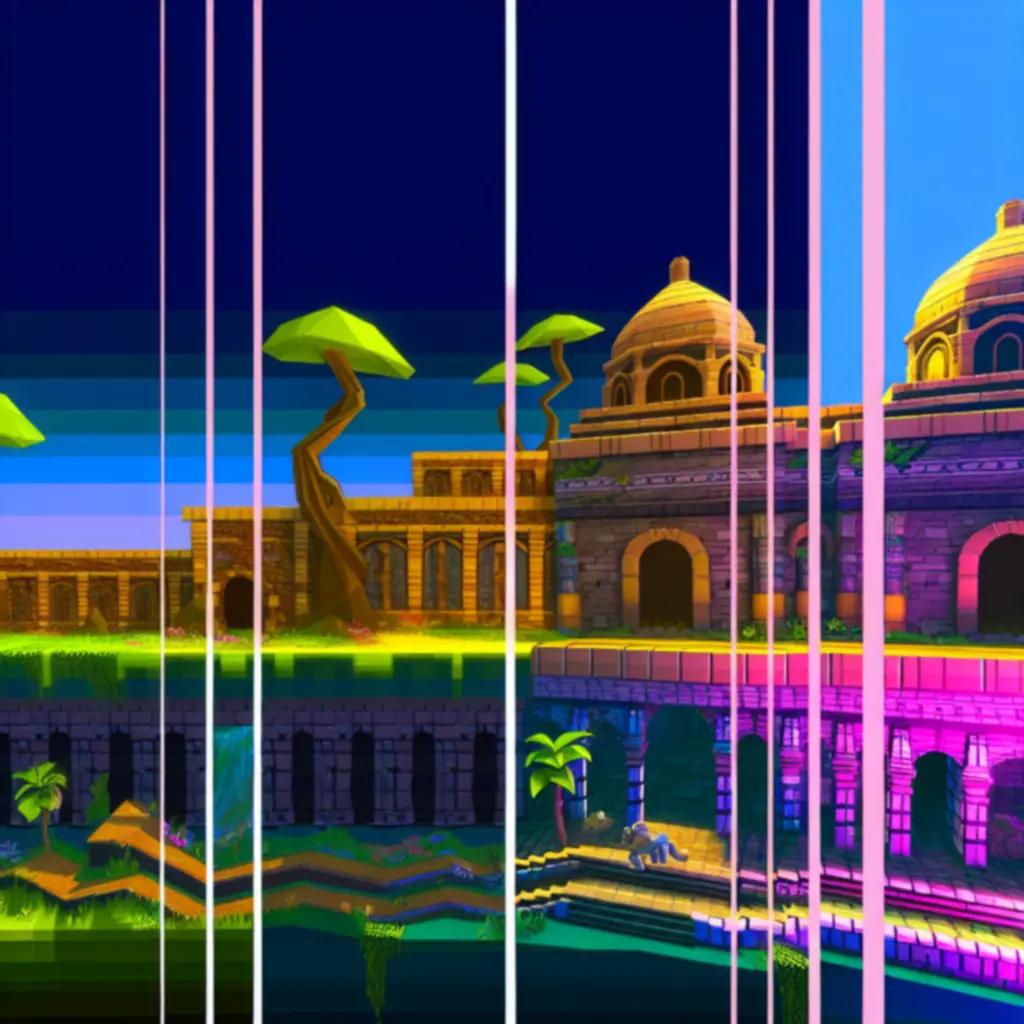 Oś czasu prezentująca różne epoki Evoland 2 – od pikselowej przeszłości po nowoczesną, trójwymiarową przyszłość