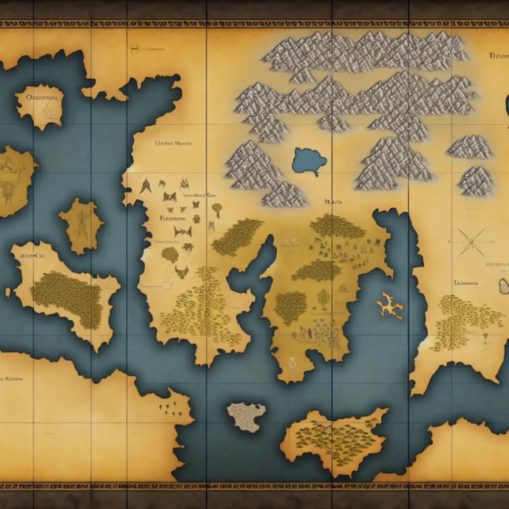 Mapa świata Evoland 2 prezentująca terytoria ludzi, demonów i innych frakcji