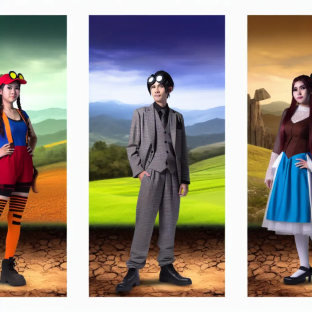 Główna drużyna Evoland 2 stojąca razem w różnych stylach graficznych z różnych epok gry.