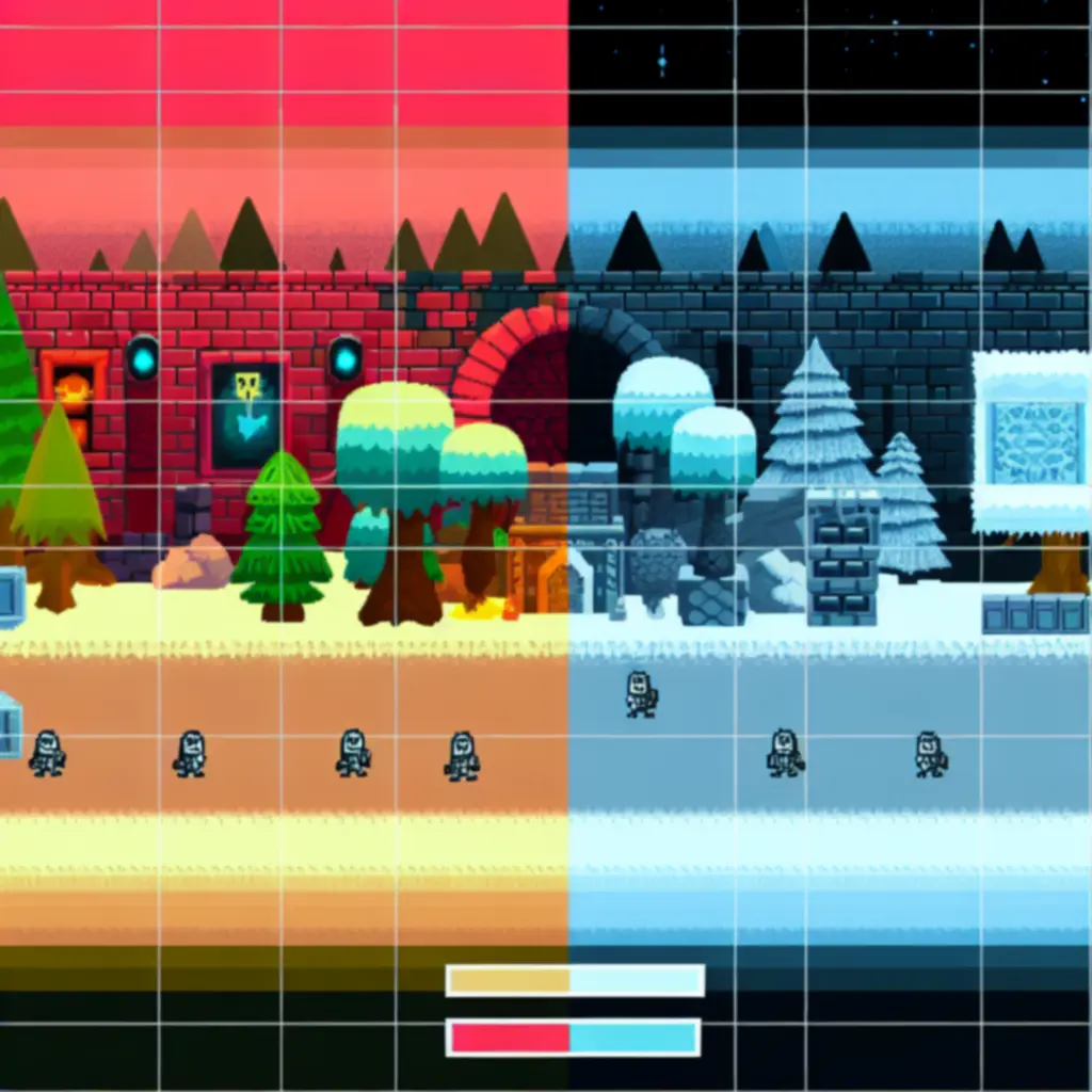 Porównanie świata Evoland 2 w retro pikselowej i nowoczesnej trójwymiarowej oprawie, ilustrujące przejścia między liniami czasu.